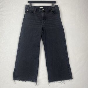 H&M Wide Leg Jeans Womens Size 14 Black High Rise Pockets Denim Modern Casual